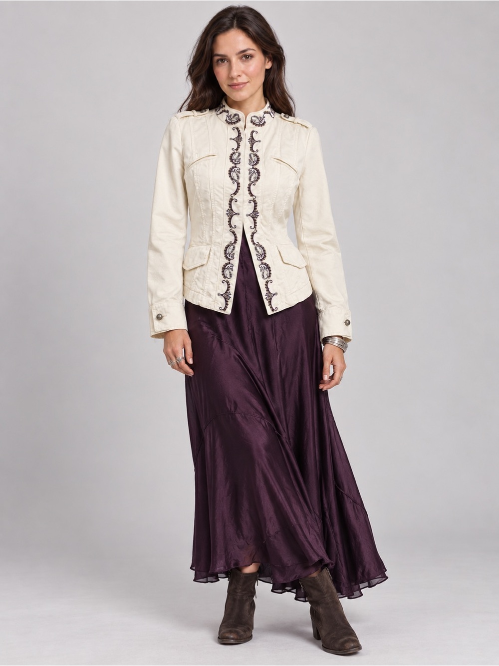 Zara TRF Cream Cotton Embroidered Paisley Military Band Jacket Women’s Sz S NWT